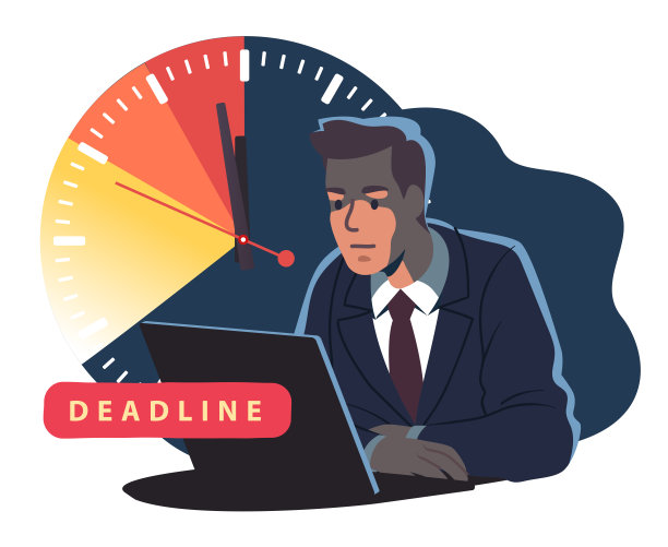 压力大的商人，在笔记本电脑上工作到很晚的雇员。疲惫的工人加班加点，午夜加班。最后期限倒计时压力，时间紧缩，超载概念平面矢量插图图片下载