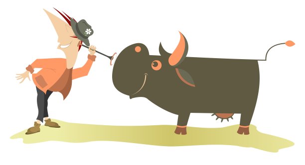 卡通兽医或农民和奶牛插图图片下载