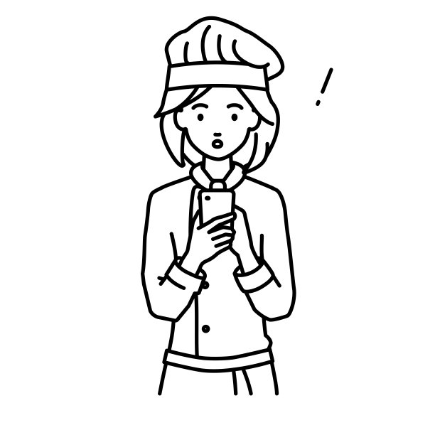 一名女厨师发现并注意到有东西站着，她向里面看，手里拿着智能手机图片下载