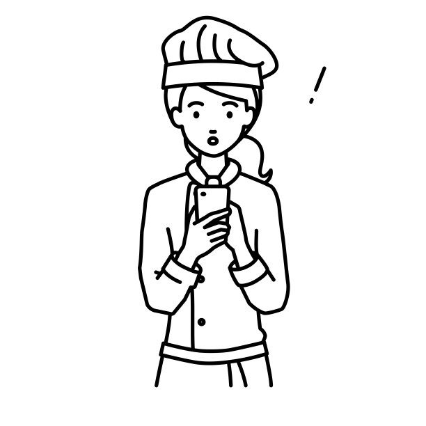 一名女厨师发现并注意到有东西站着，她向里面看，手里拿着智能手机图片下载