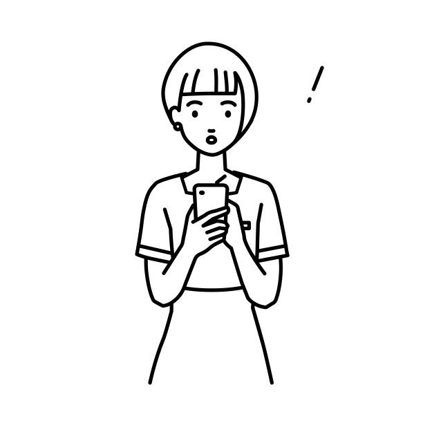 一位女美容师发现并注意到有东西站着，看着里面，手里拿着智能手机图片下载