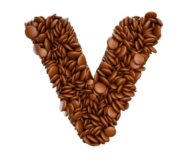 字母V由巧克力糖衣豆巧克力糖果字母单词V 3d插图图片下载
