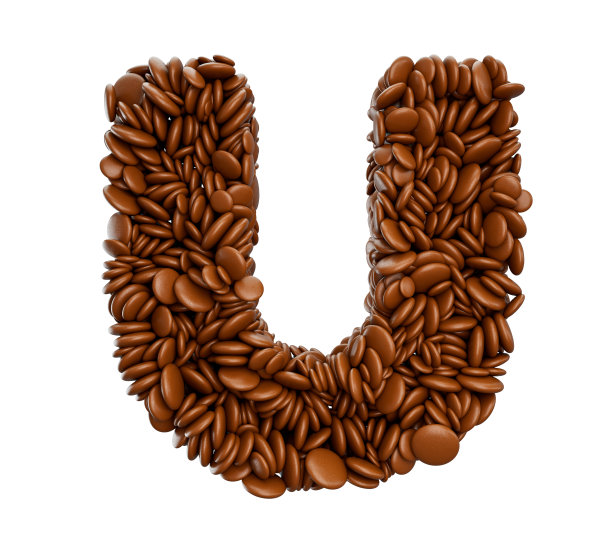 字母U制作的巧克力糖衣豆巧克力糖果字母单词U 3d插图图片下载