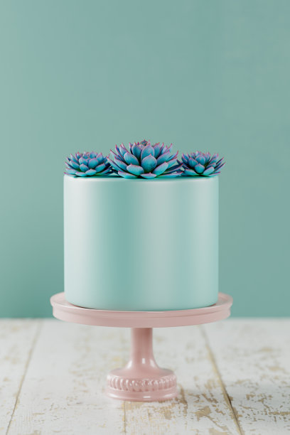 带多肉植物的翻糖蛋糕3D渲染图片下载
