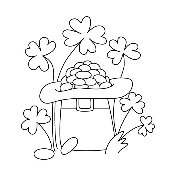 帽子里有金币。儿童涂色书。矢量插图。手绘。孤立的白色背景。圣帕特里克节。图片下载