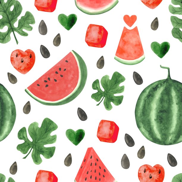 水彩无缝图案西瓜，夏季熟果。西瓜党图片下载