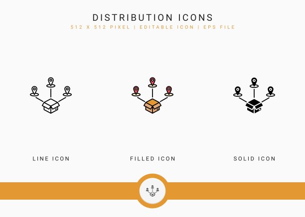 分布图标设置矢量插图与实线图标风格。物流配送的概念。图片下载