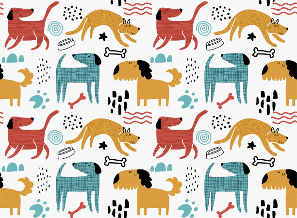 孩子气的无缝模式与有趣的狗。图片下载