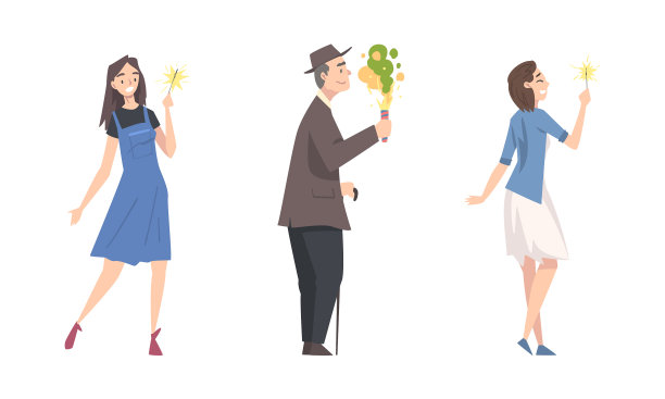 快乐的人们用烟花庆祝节日图片下载