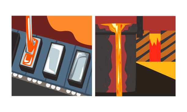 热钢在模具中浇注金属铸造过程图片下载