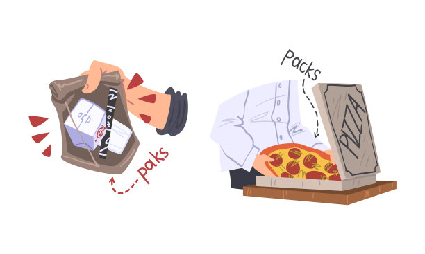 用纸盒包装比萨饼和面条的炊具图片下载