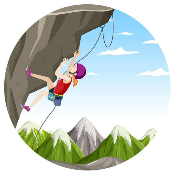 人们在圆形画板上攀登岩石山的场景图片下载