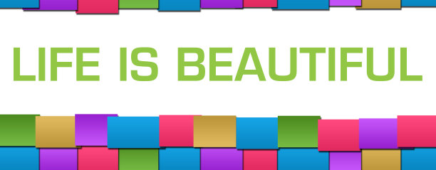 生活是美丽的彩色方块网格背景文字图片下载
