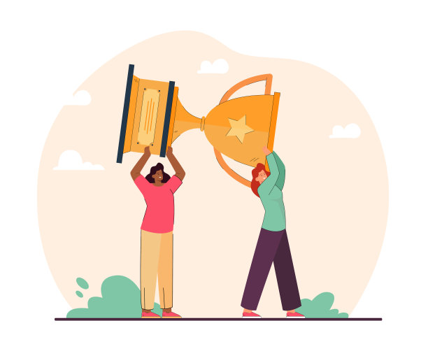 两个女人一起捧着巨大的金杯图片下载