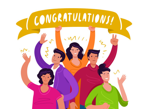 幸福的人们举着横幅祝贺你图片下载