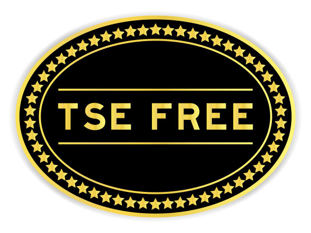 金色和黑色椭圆形标签贴纸，白色背景上无文字TSE(传染性海绵状脑病)图片下载