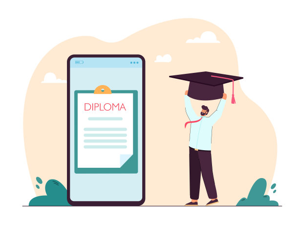 手机屏幕上的文凭和学生拿着大的毕业帽图片下载