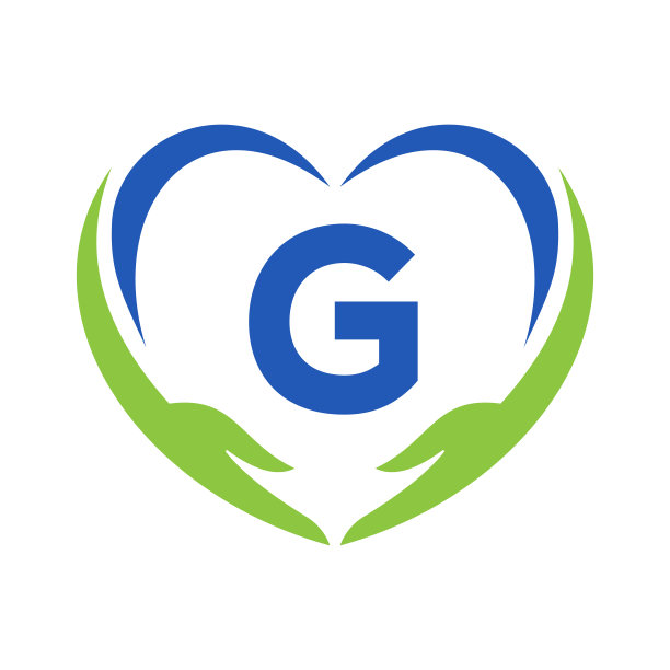 字母G上的手护理标志。字母G慈善标志，医疗保健，基金会与手的标志图片下载