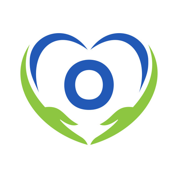 字母O上的手部护理标志。字母O慈善标志，医疗保健，基金会的手部标志图片下载