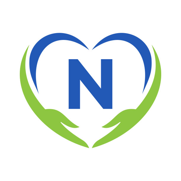 字母N上的手部护理标志，字母N慈善标志，医疗保健，基金会与手的标志图片下载