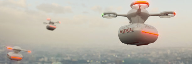医疗无人机在一个城市的3d渲染图片下载