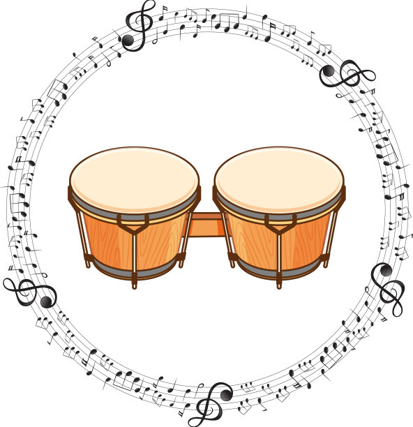 白色背景上有音符的铃鼓图片下载