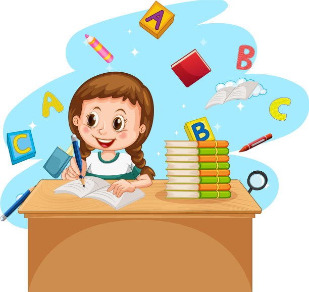 一个女孩用白色的书本做家庭作业图片下载