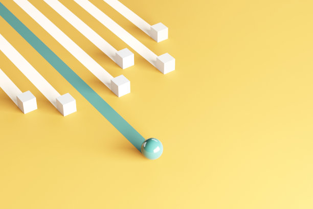 领导理念，一个领导者绿色球体领导其他白盒子。赢得商业战略。图片下载