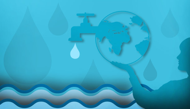 抽象的背景。世界水日和生态节约用水蓝色理念。纸艺术，剪纸，工艺风格，复制空间，数字横幅，网站- 3d渲染图片下载