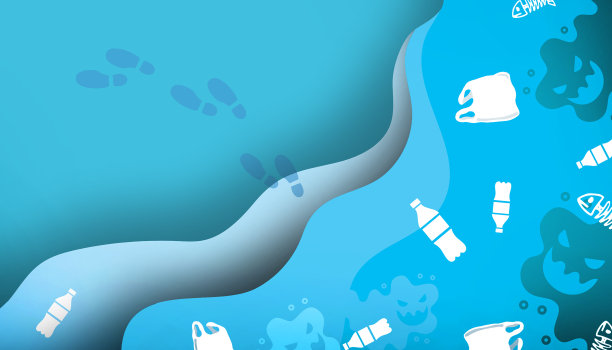 抽象的背景。世界水日与垃圾污染的概念。纸艺术，剪纸，工艺风格，复制空间，数字，横幅，网站- 3d渲染图片下载