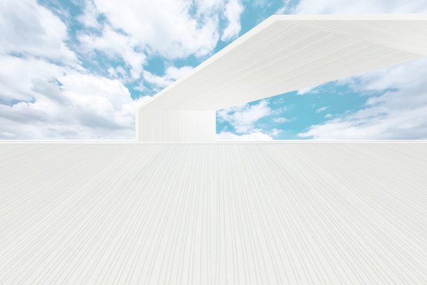 建筑的几何结构和地面上延伸线条的人工空间适合作为汽车广告的背景。图片下载