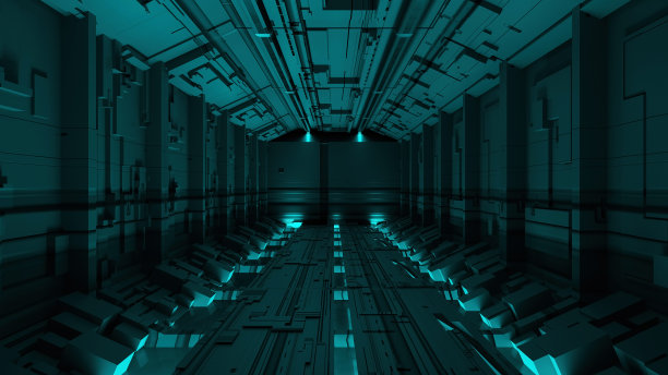 科幻门隧道的抽象背景，现代未来宇宙飞船，三维插图渲染图片下载