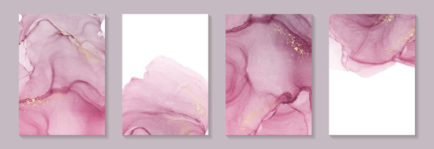 水彩背景与抽象的粉红色墨波和金色飞溅。图片下载