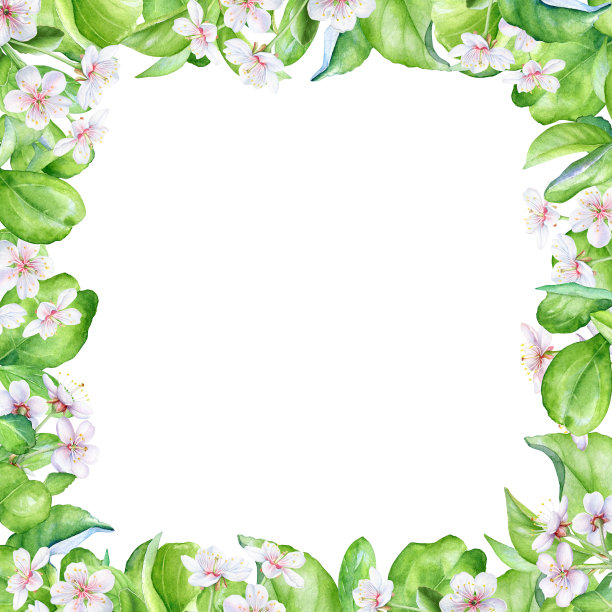 花架与水彩盛开的苹果树枝图片下载