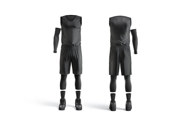 空白黑色篮球制服模拟，前和后视图图片下载