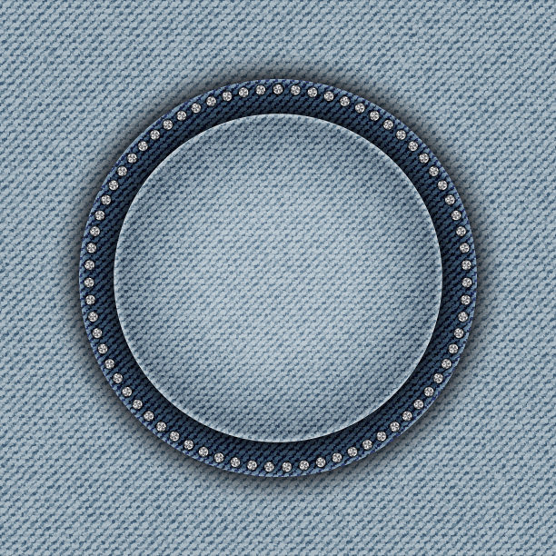 向量蓝色牛仔布背景与银色钻石圆形招牌图片下载