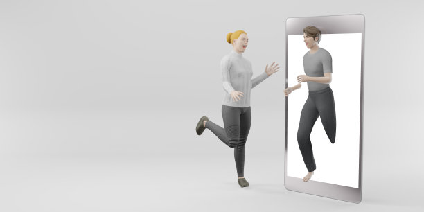 男子打破了智能手机聊天的女人站在手机智能手机3d插图图片下载