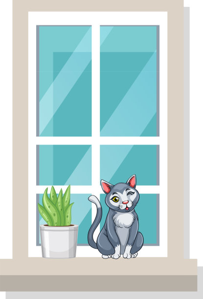 一只猫坐在狭窄的窗户上图片下载