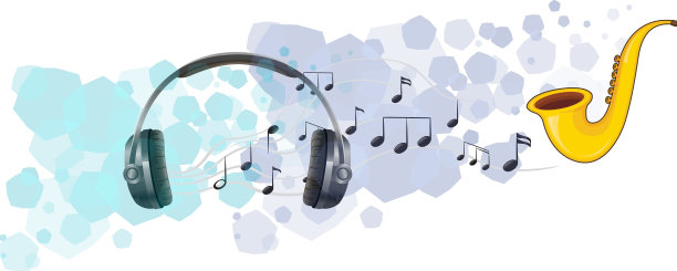 一个带音符的萨克斯管和耳机图片下载