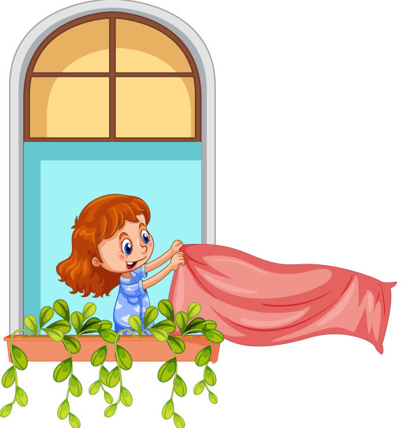 透过窗户看一个女孩卡通图片下载