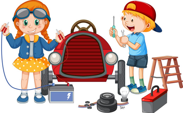 孩子们一起修车图片下载