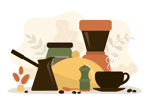 制作卡布奇诺的不同工具。咖啡机，法式压滤机，研磨机，摩卡咖啡。咖啡厅或餐厅图片下载