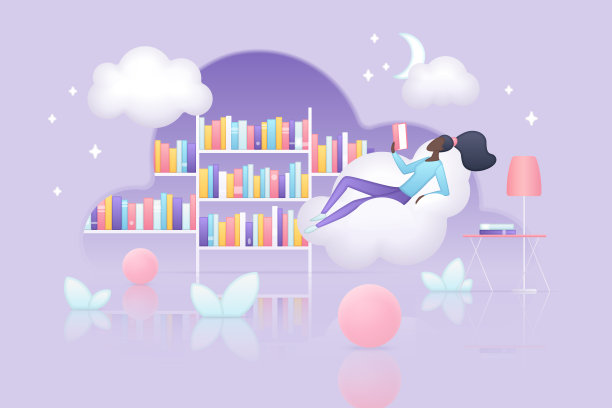 数字图书馆，书店和在线教育，小女人躺在云端，阅读书籍图片下载