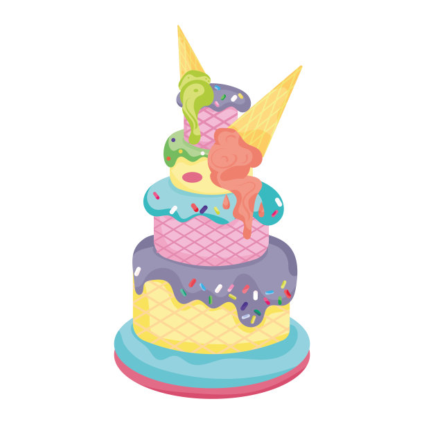 孤立的彩色生日蛋糕与冰淇淋矢量图片下载