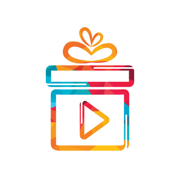 礼品视频logo模板设计。可爱的电影礼物矢量标志。图片下载