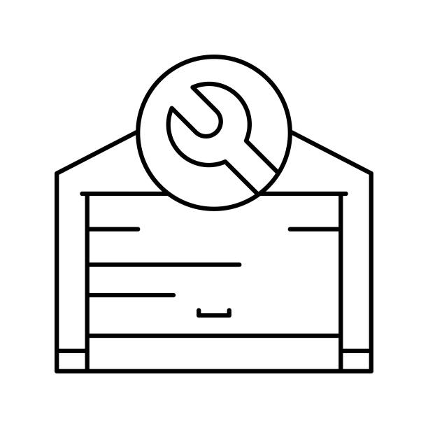 车库门修理线图标矢量插图图片下载