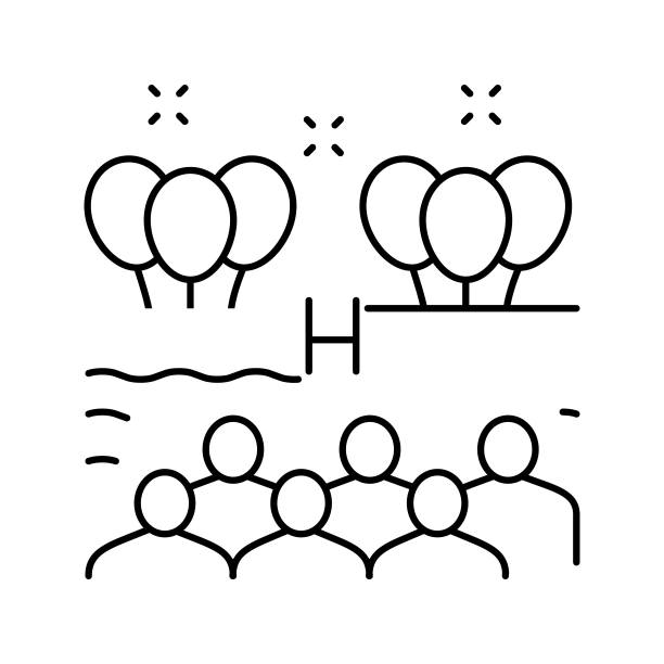 泳池孩子派对线图标矢量插图图片下载