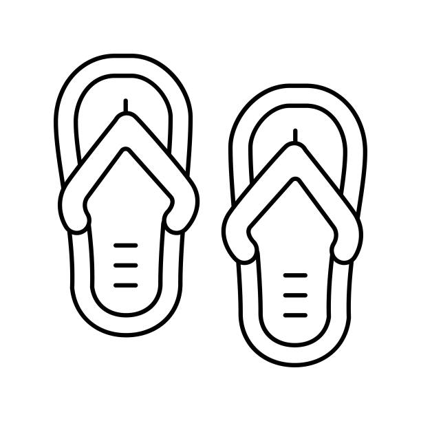 拖鞋夏天鞋线图标矢量插图图片下载