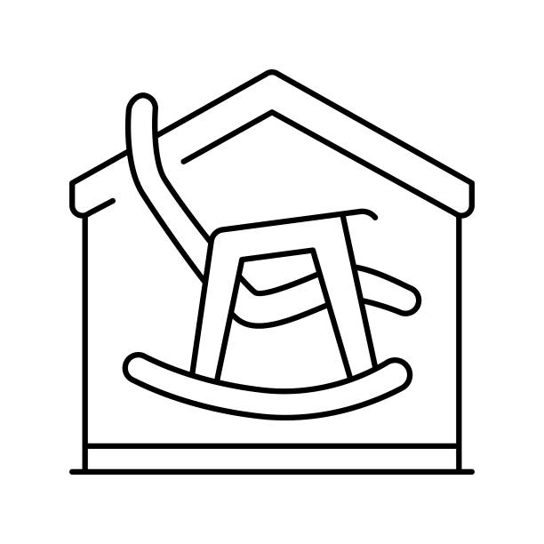 摇椅在房子线图标矢量插图图片下载