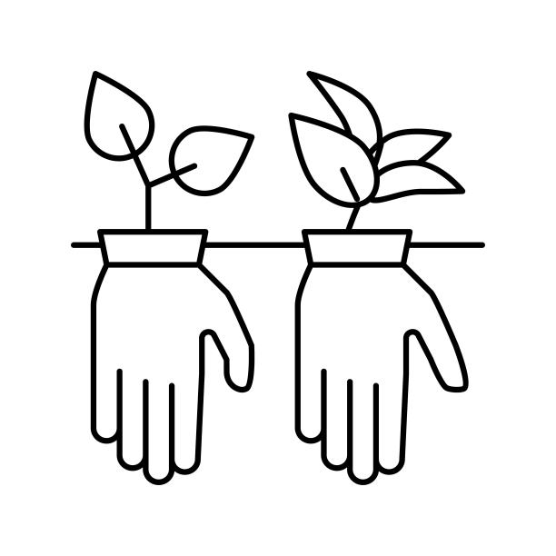 植物生长从手套线图标矢量插图图片下载